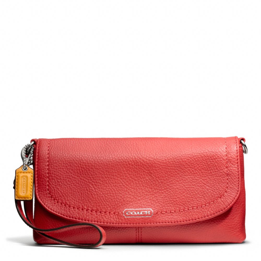 COACH f49177 PARK LEATHER LARGE FLAP WRISTLET SILVER/VERMILLION