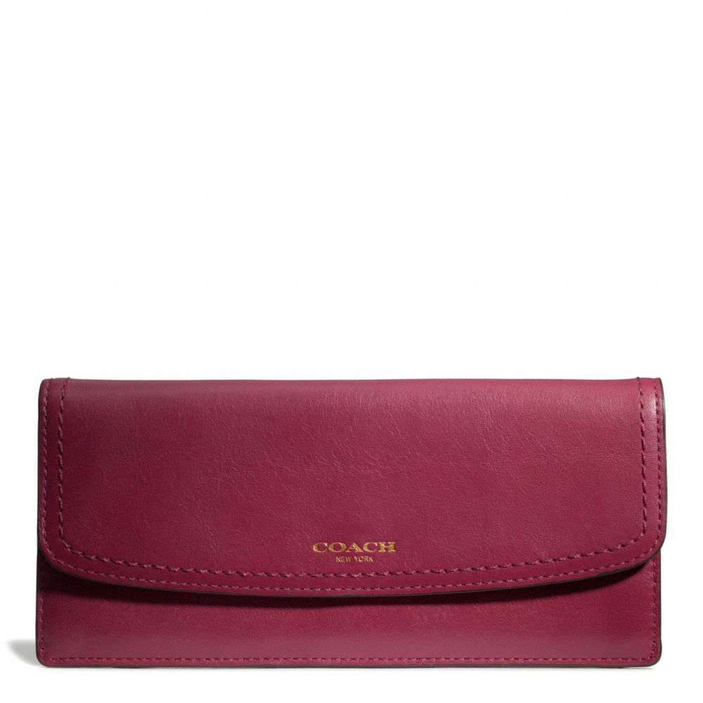 COACH f49229 LEATHER NEW SOFT WALLET BRASS/DEEP PORT