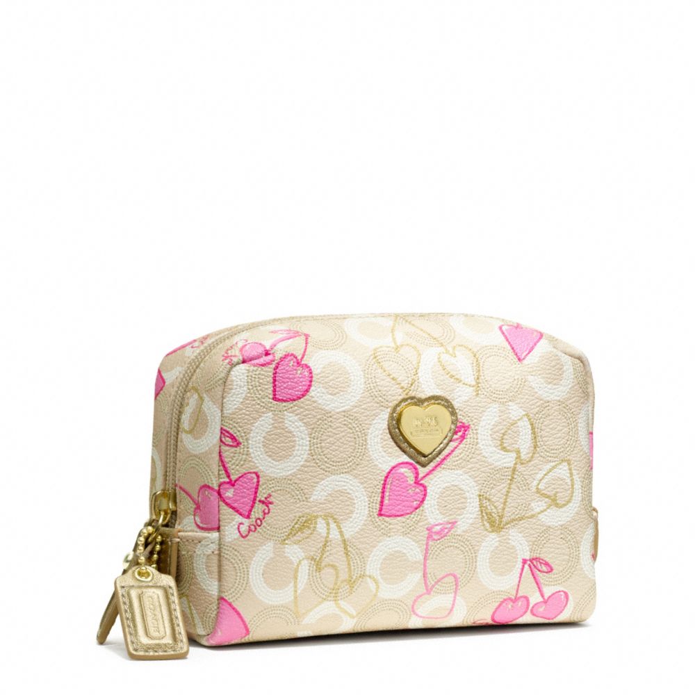 COACH F49237 Waverly Cherry Cosmetic Case BRASS/KHAKI/PINK