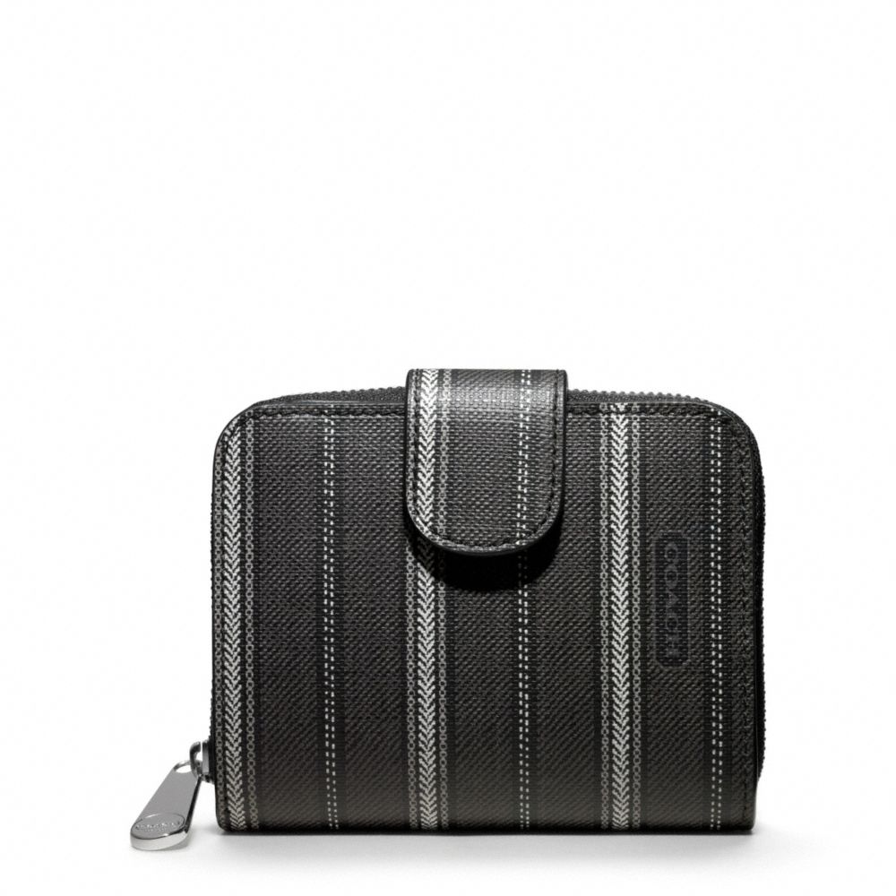 COACH f49251 WEEKEND TICKING STRIPE MEDIUM ZIP AROUND SILVER/BLACK