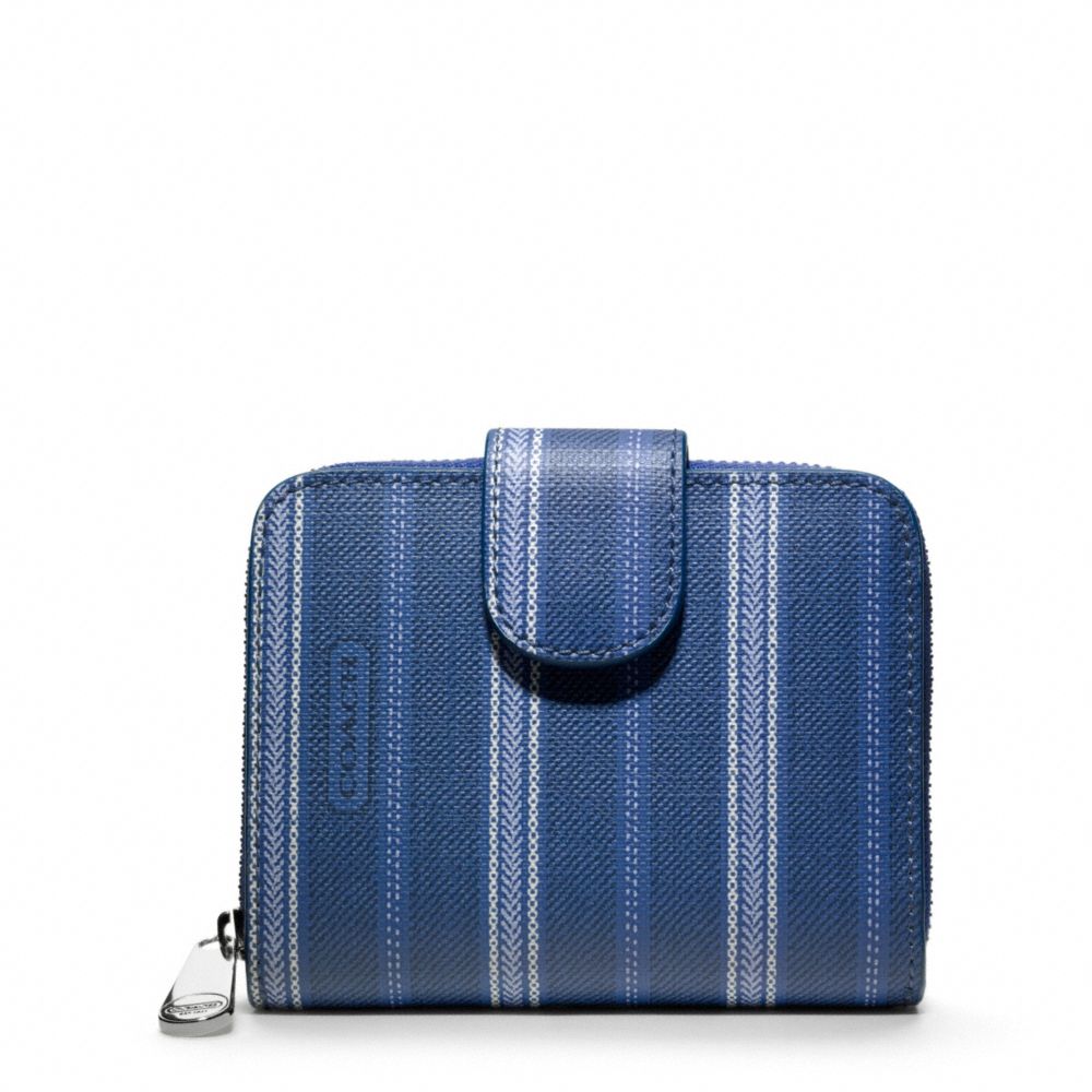 WEEKEND TICKING STRIPE MEDIUM ZIP AROUND - SILVER/NAVY - COACH F49251