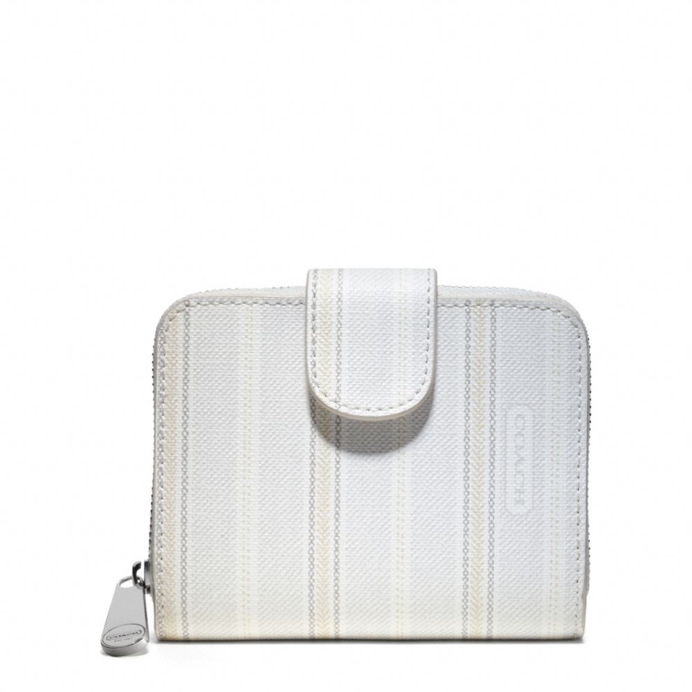 COACH F49251 Weekend Ticking Stripe Medium Zip Around SILVER/WHITE