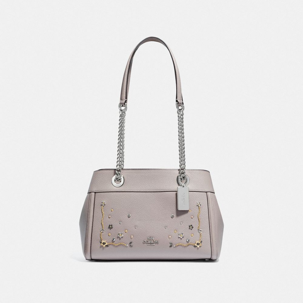 COACH F49304 - BROOKE CHAIN CARRYALL WITH STARDUST CRYSTAL RIVETS GREY BIRCH MULTI/SILVER