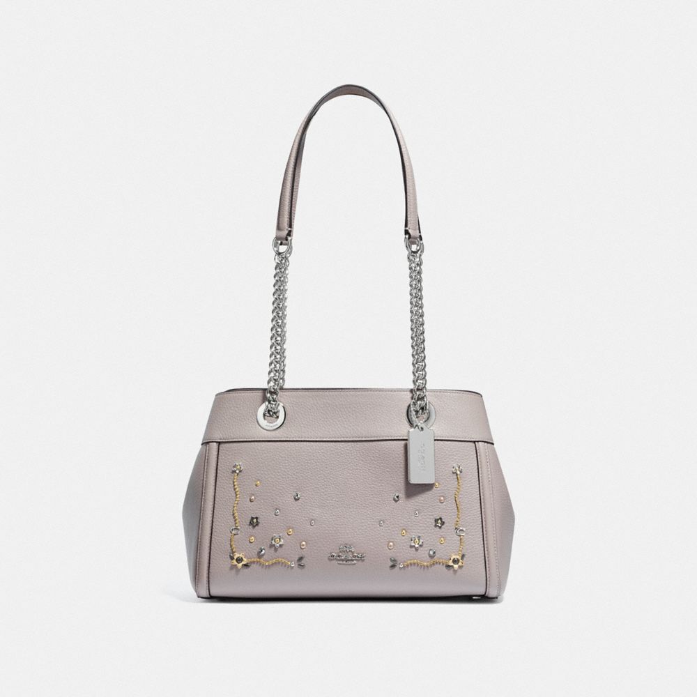 COACH F49304 BROOKE CHAIN CARRYALL WITH STARDUST CRYSTAL RIVETS GREY BIRCH MULTI/SILVER