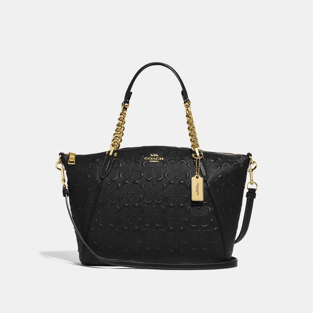 SMALL KELSEY CHAIN SATCHEL IN SIGNATURE LEATHER - F49317 - BLACK/IMITATION GOLD