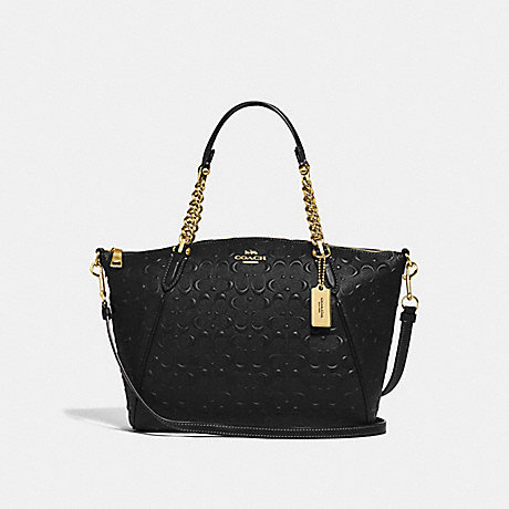 COACH SMALL KELSEY CHAIN SATCHEL IN SIGNATURE LEATHER - BLACK/IMITATION GOLD - F49317