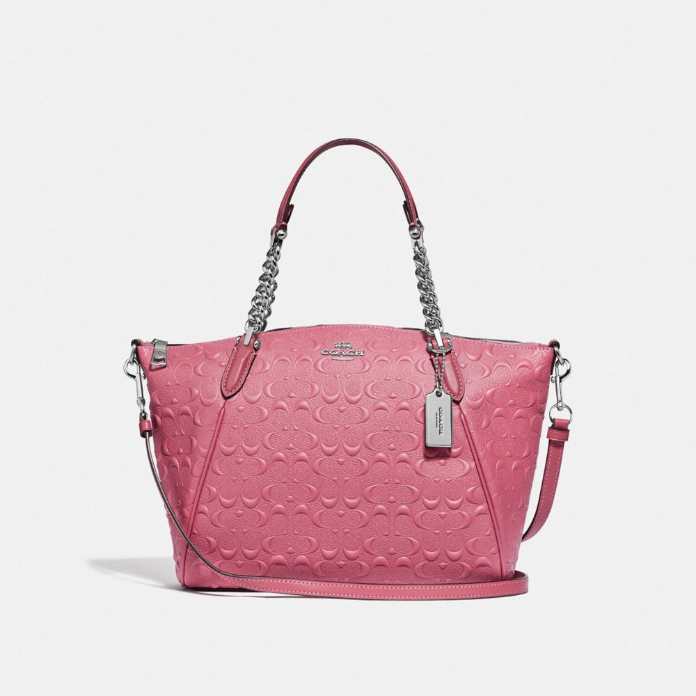SMALL KELSEY CHAIN SATCHEL IN SIGNATURE LEATHER - F49317 - STRAWBERRY/SILVER