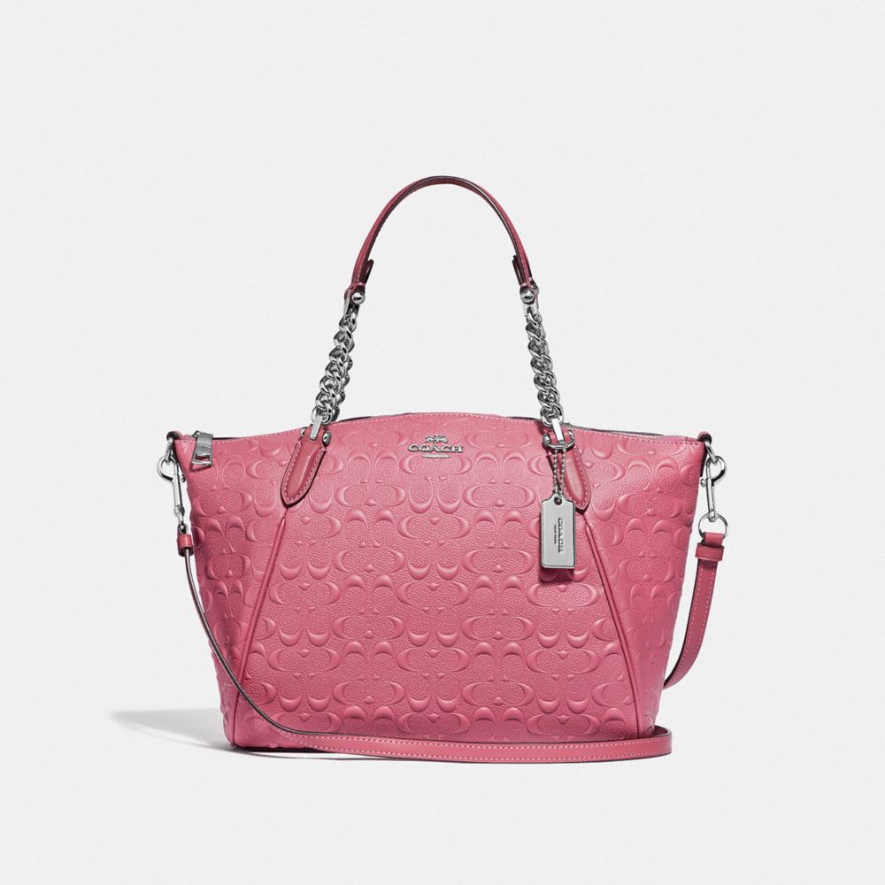 COACH F49317 SMALL KELSEY CHAIN SATCHEL IN SIGNATURE LEATHER STRAWBERRY/SILVER