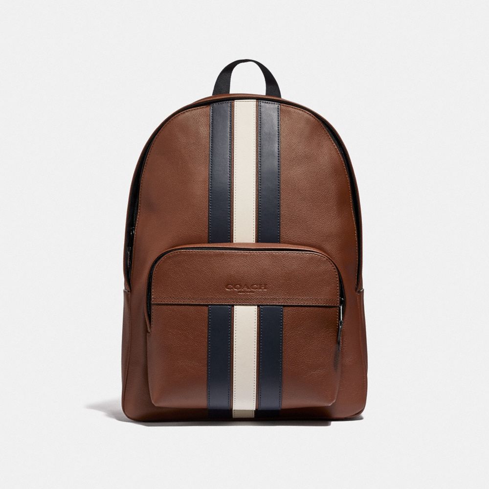 HOUSTON BACKPACK WITH VARSITY STRIPE - F49324 - SADDLE/MIDNIGHT NVY/CHALK/BLACK ANTIQUE NICKEL