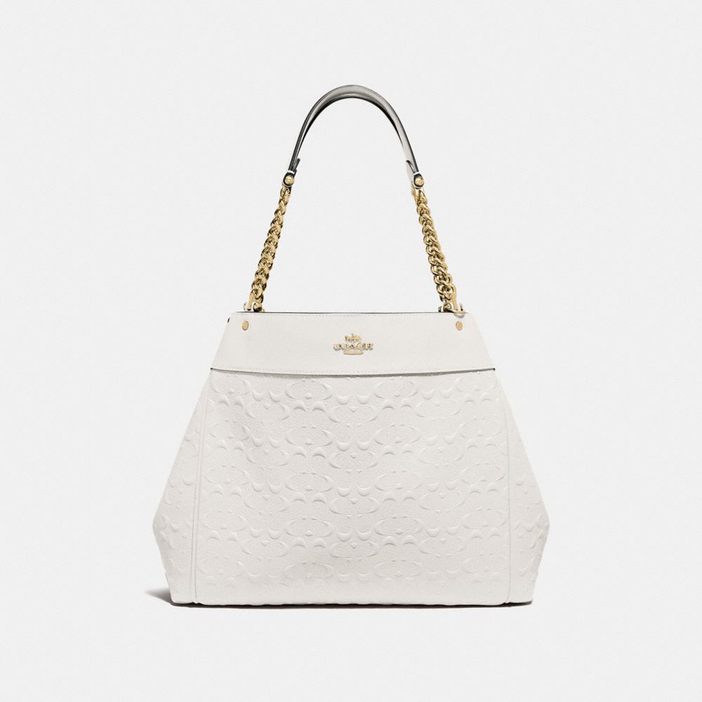 LEXY CHAIN SHOULDER BAG IN SIGNATURE LEATHER - F49336 - CHALK/GOLD