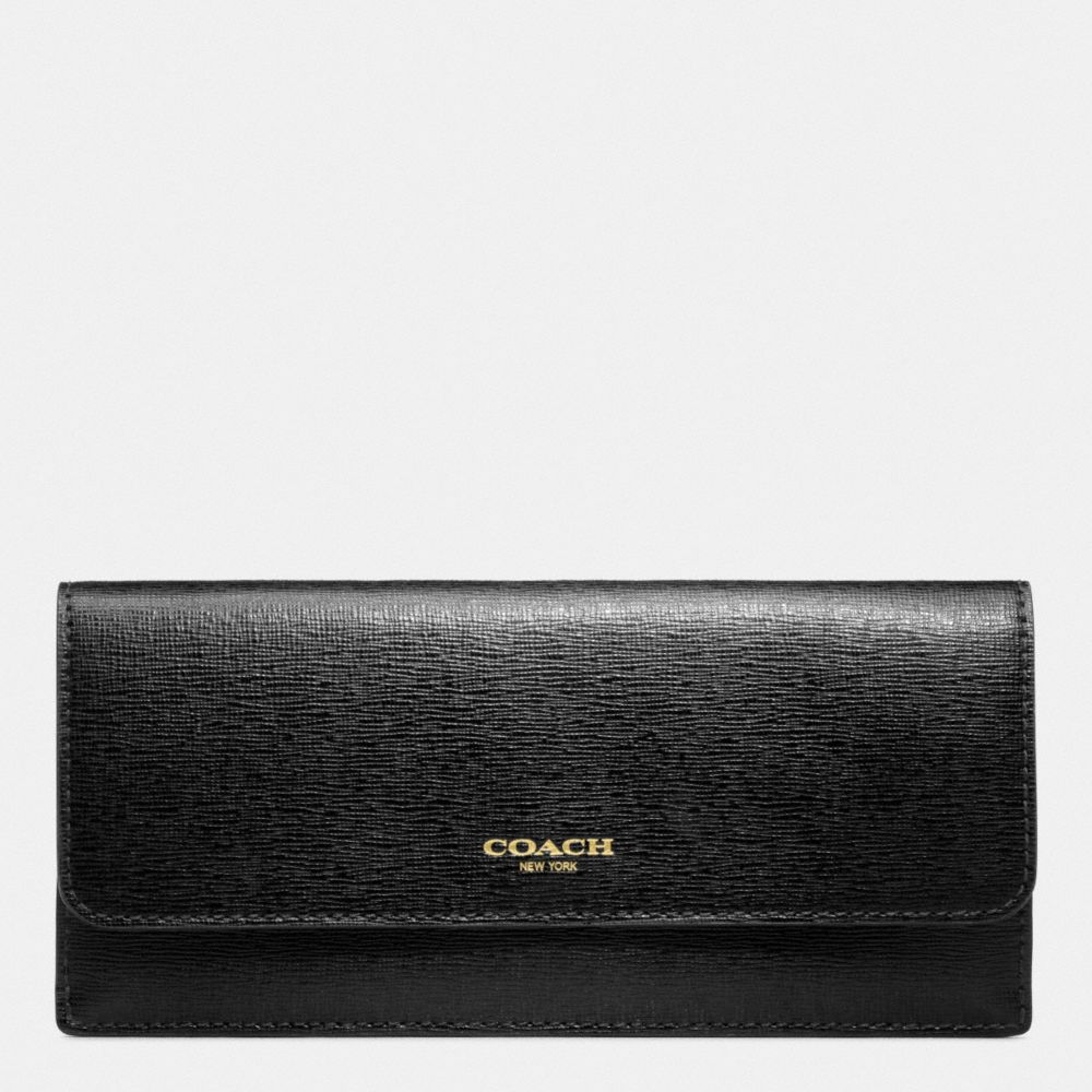 COACH SOFT WALLET IN SAFFIANO LEATHER - BRASS/BLACK - f49350