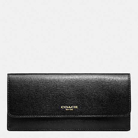 COACH F49350 SOFT WALLET IN SAFFIANO LEATHER BRASS/BLACK