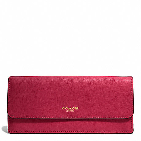 COACH F49350 SAFFIANO LEATHER NEW SOFT WALLET BRASS/SCARLET