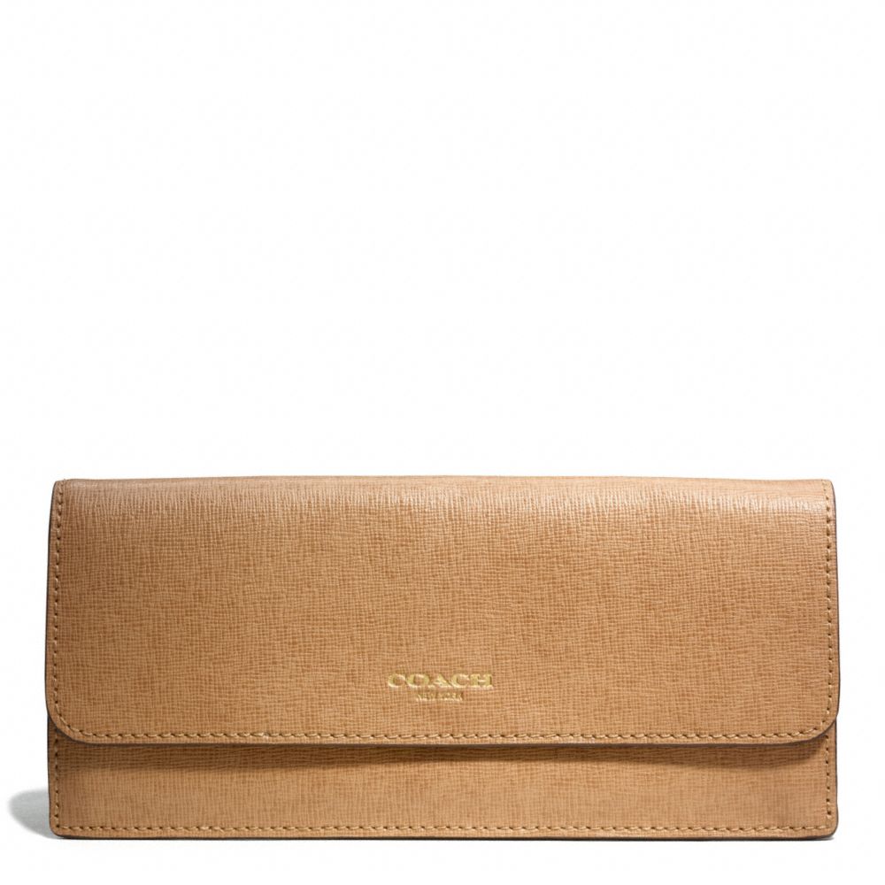 COACH SOFT WALLET IN SAFFIANO LEATHER - BRASS/TOFFEE - f49350