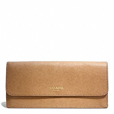 COACH SOFT WALLET IN SAFFIANO LEATHER - BRASS/TOFFEE - f49350