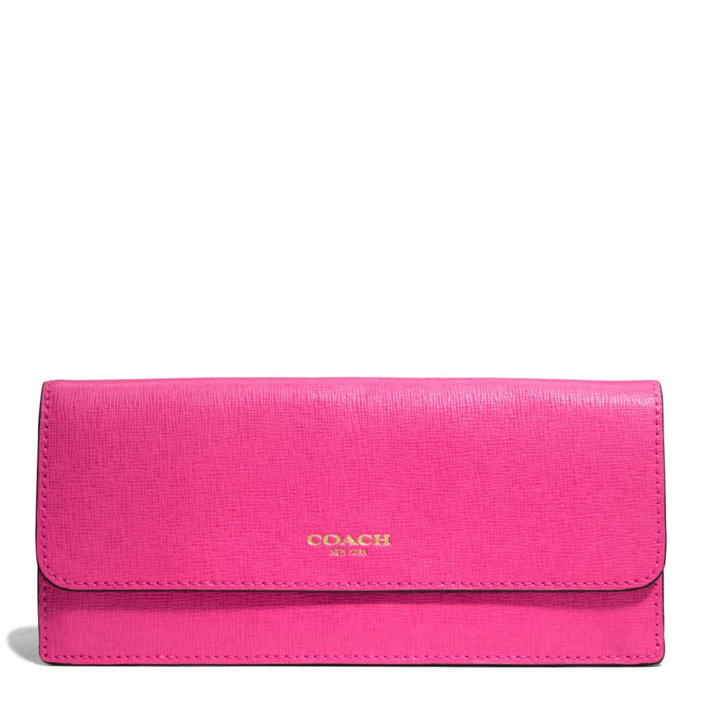 COACH F49350 Saffiano Leather Soft Wallet LIGHT GOLD/PINK RUBY