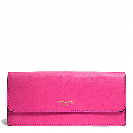 COACH f49350 SAFFIANO LEATHER SOFT WALLET LIGHT GOLD/PINK RUBY