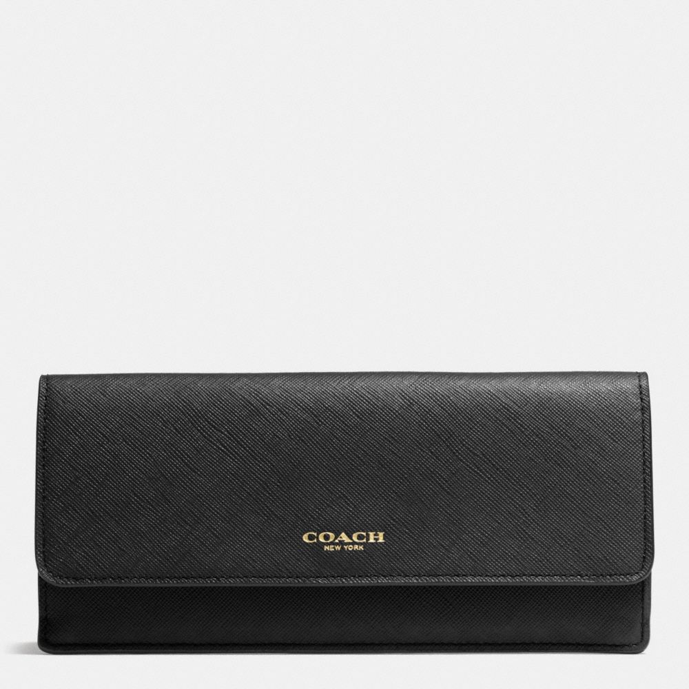 SAFFIANO LEATHER SOFT WALLET - LIGHT GOLD/BLACK - COACH F49350