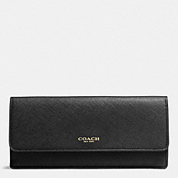 COACH F49350 Saffiano Leather Soft Wallet LIGHT GOLD/BLACK