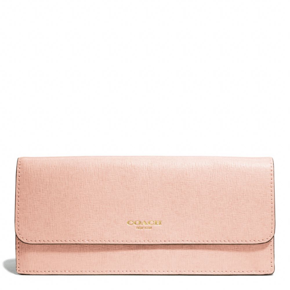COACH F49350 Saffiano Leather Soft Wallet LIGHT GOLD/PEACH ROSE