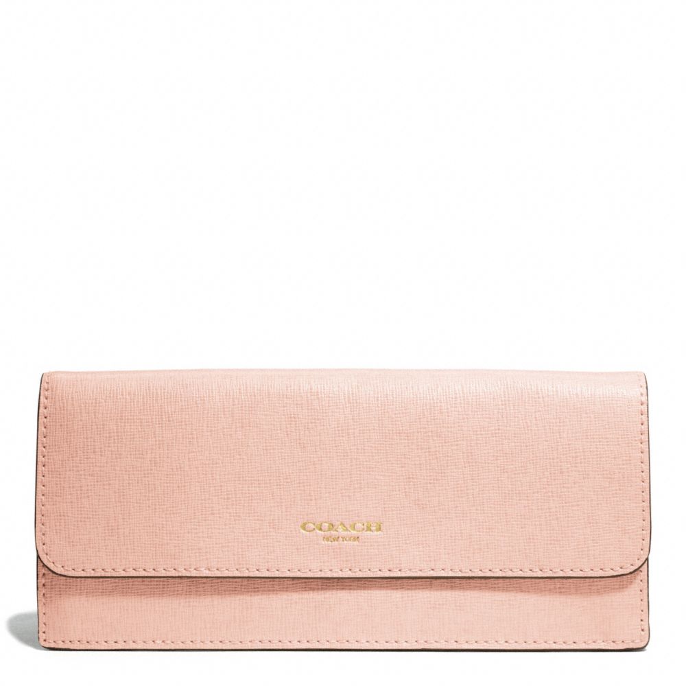 COACH f49350 SAFFIANO LEATHER SOFT WALLET LIGHT GOLD/PEACH ROSE