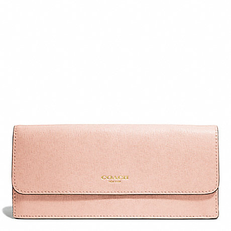 COACH f49350 SAFFIANO LEATHER SOFT WALLET LIGHT GOLD/PEACH ROSE