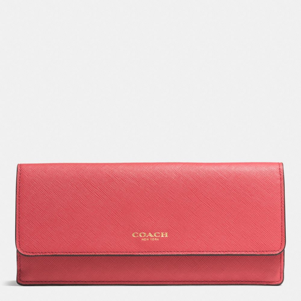 SOFT WALLET IN SAFFIANO LEATHER - LIGHT GOLD/LOGANBERRY - COACH F49350