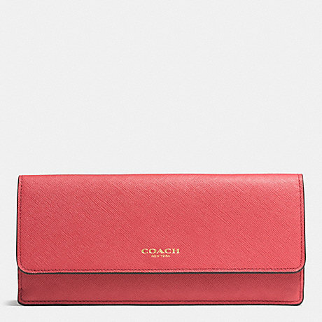 COACH SOFT WALLET IN SAFFIANO LEATHER - LIGHT GOLD/LOGANBERRY - f49350
