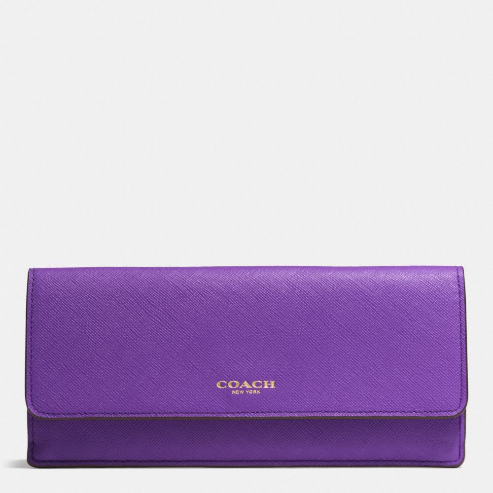 COACH f49350 SAFFIANO LEATHER SOFT WALLET LIGHT GOLD/PURPLE IRIS