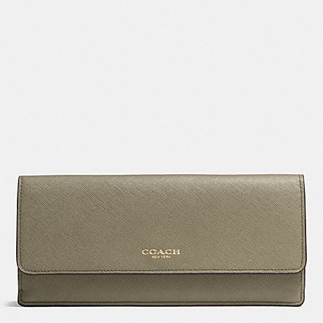 COACH F49350 SOFT WALLET IN SAFFIANO LEATHER -LIGHT-GOLD/OLIVE-GREY