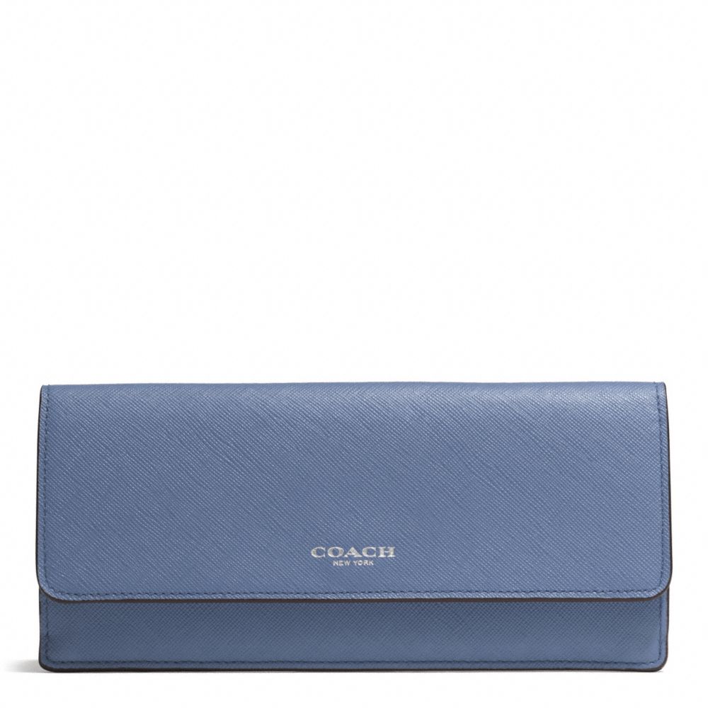 COACH F49350 SAFFIANO LEATHER SOFT WALLET SILVER/CORNFLOWER