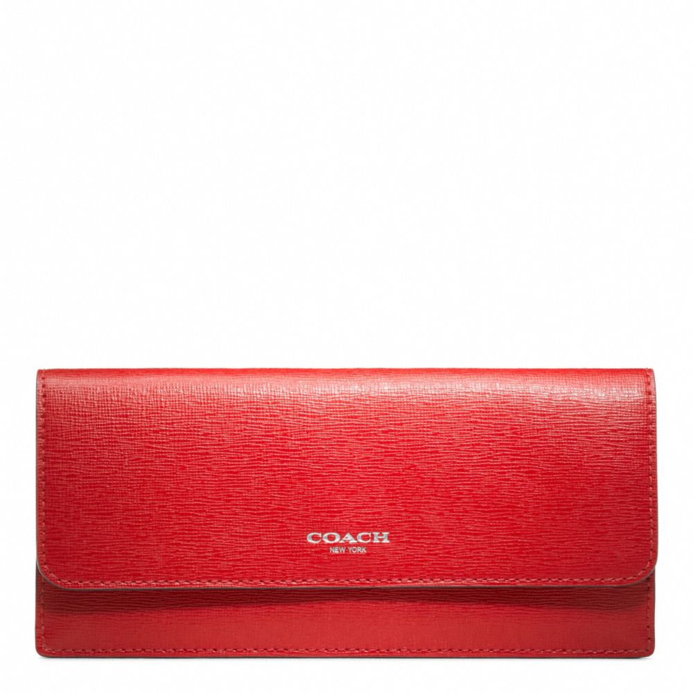 COACH f49350 SOFT WALLET IN SAFFIANO LEATHER SILVER/VERMILLION