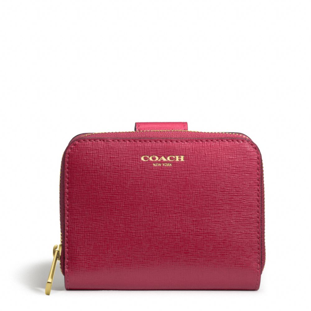 COACH SAFFIANO LEATHER MEDIUM ZIP AROUND - BRASS/SCARLET - f49352