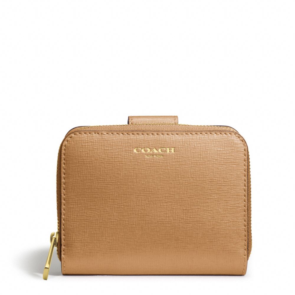 SAFFIANO LEATHER MEDIUM ZIP AROUND - BRASS/TOFFEE - COACH F49352