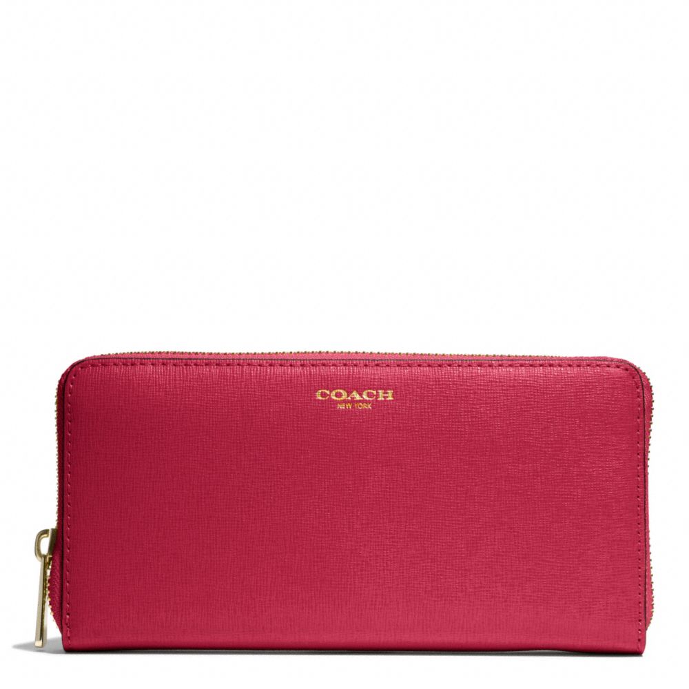 COACH F49355 - SAFFIANO LEATHER ACCORDION ZIP WALLET BRASS/SCARLET