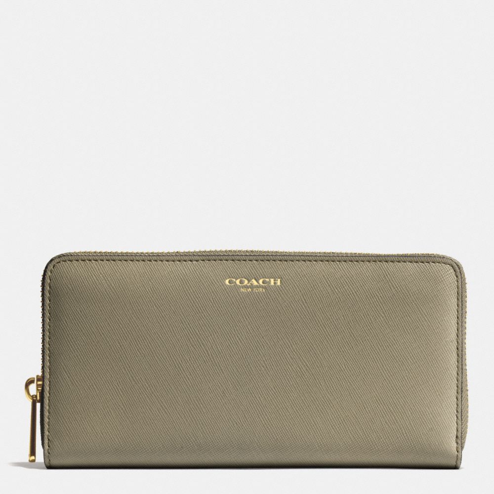 COACH SAFFIANO LEATHER ACCORDION ZIP WALLET - LIGHT GOLD/OLIVE GREY - F49355