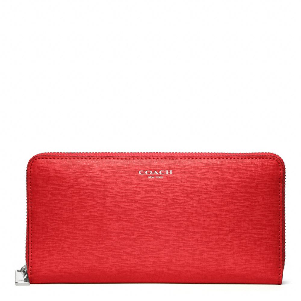 COACH F49355 Saffiano Leather Accordion Zip Wallet SILVER/VERMILLION