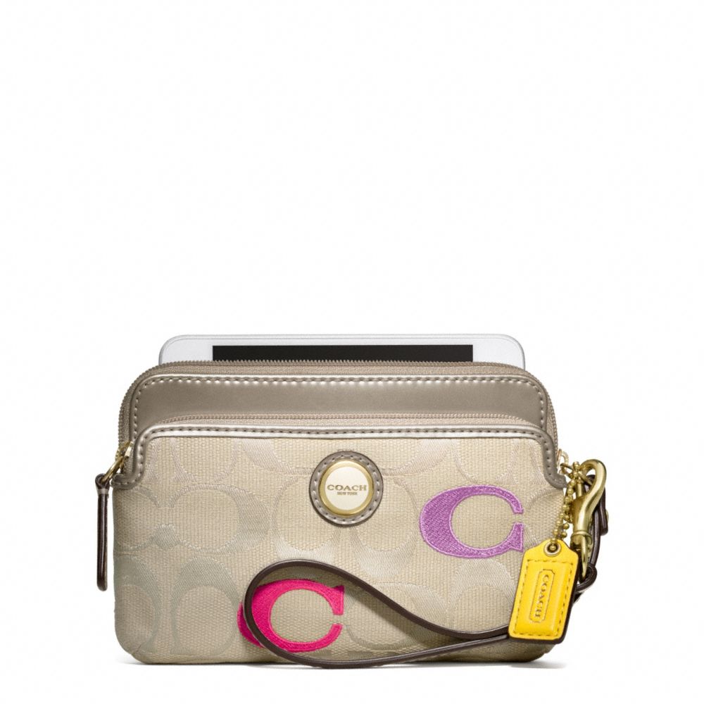 COACH F49362 Poppy Embroidered Signature Double Zip Wristlet 