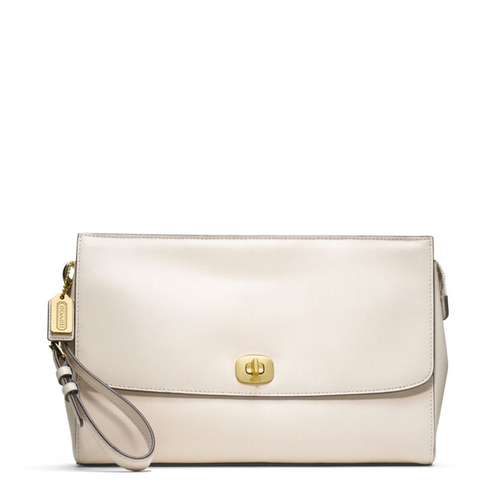 PINNACLE LEATHER ZIP CLUTCH WITH FLAP COACH F49375