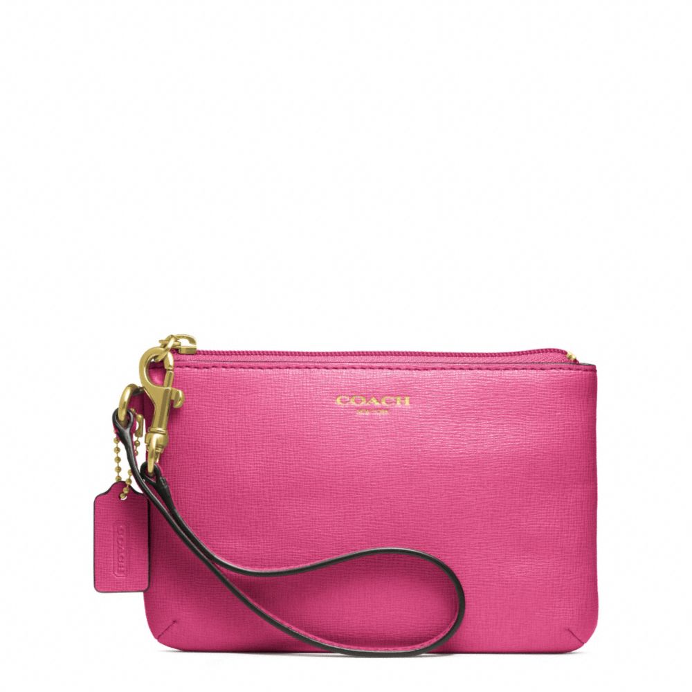 COACH F49377 Saffiano Leather Small Wristlet BRASS/PINK