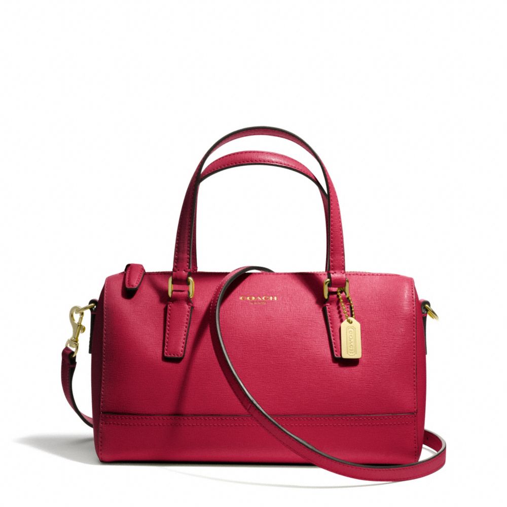 COACH F49392 Saffiano Leather Mini Satchel BRASS/SCARLET