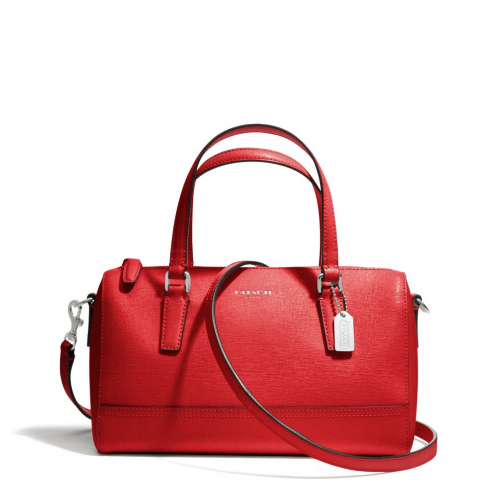 COACH f49392 SAFFIANO LEATHER MINI SATCHEL SILVER/VERMILLION