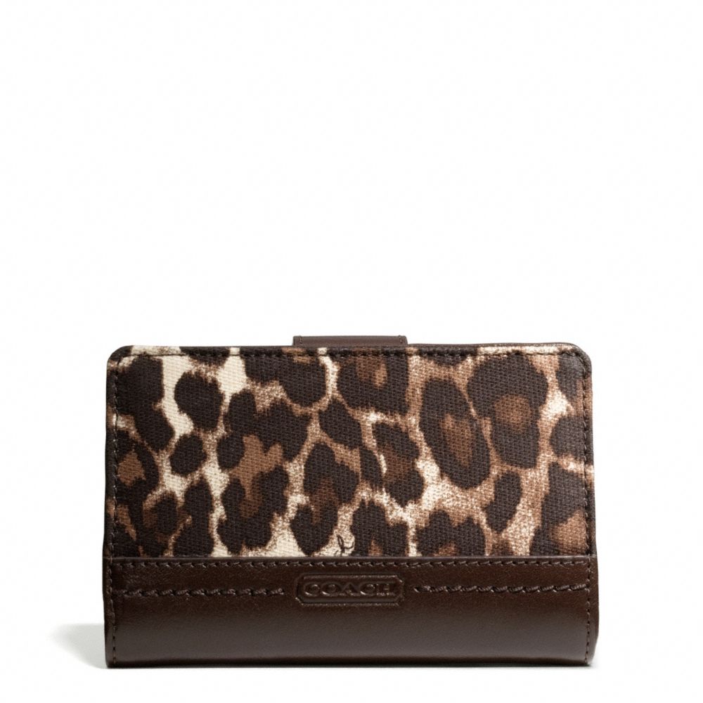 COACH f49429 PARK OCELOT PRINT MEDIUM WALLET BRASS/MAHOGANY MULTI