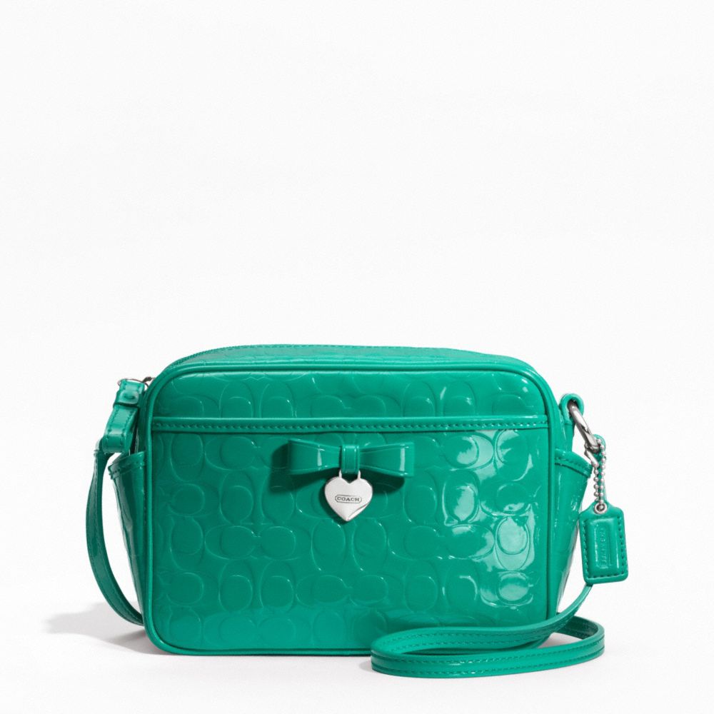 COACH F49430 - EMBOSSED LIQUID GLOSS MINI CAMERA BAG SILVER/BRIGHT JADE