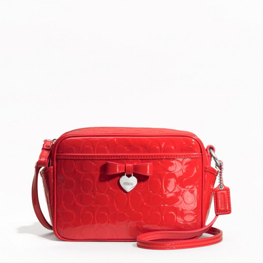 COACH EMBOSSED LIQUID GLOSS MINI CAMERA BAG - SILVER/VERMILLION - F49430