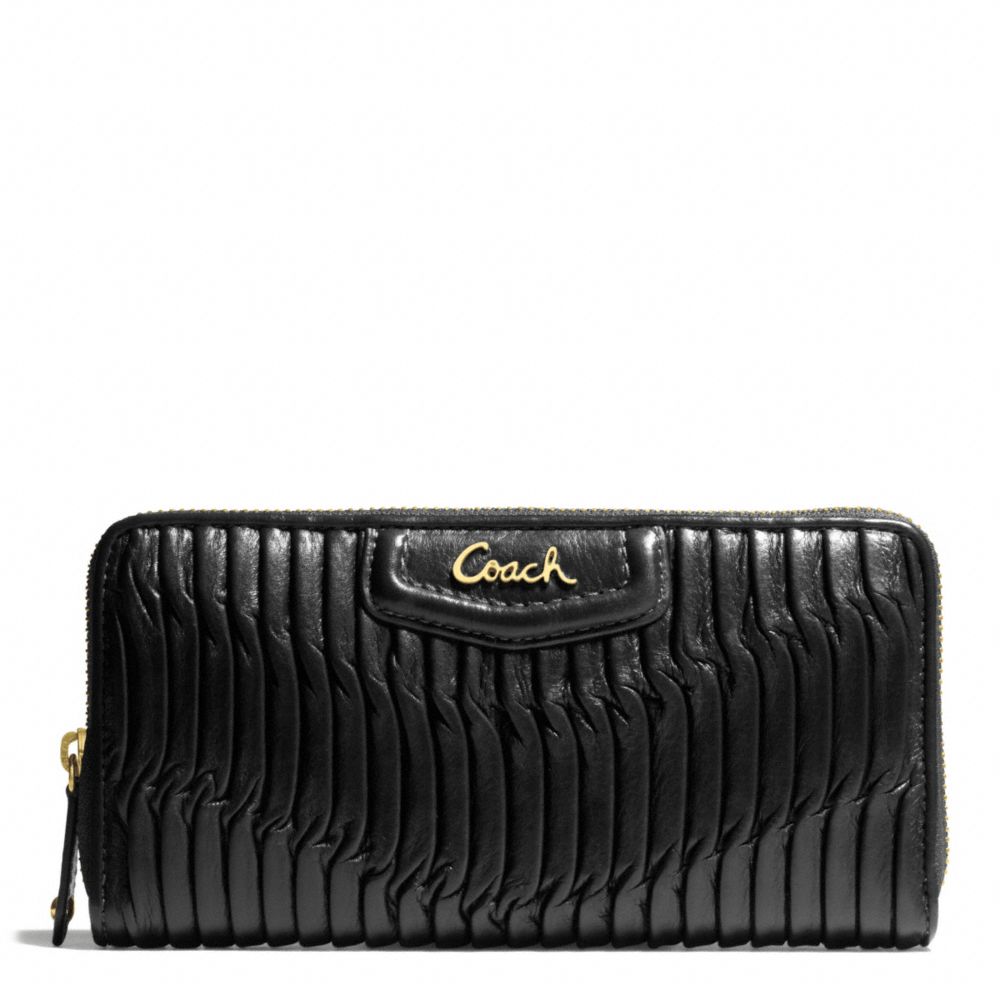 COACH F49444 Ashley Gathered Leather Zip Around BRASS/BLACK