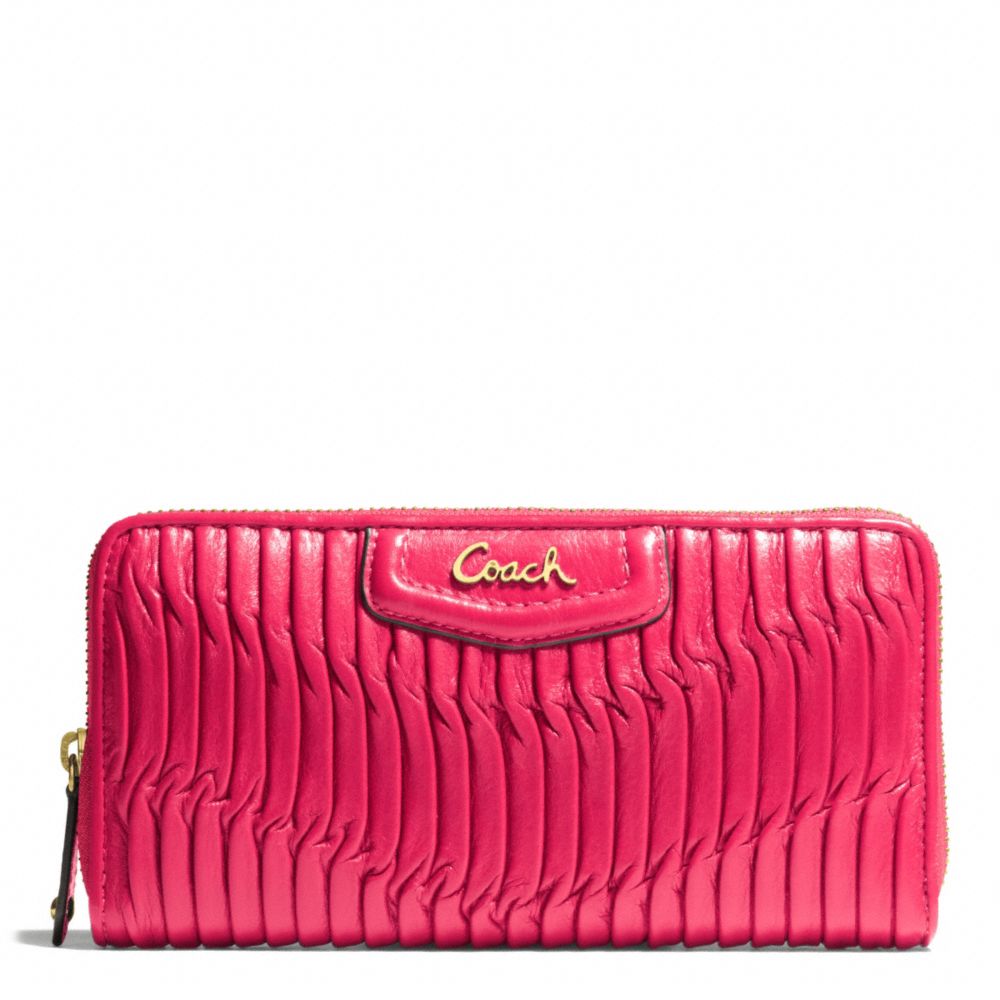 COACH F49444 Ashley Gathered Leather Zip Around BRASS/RASPBERRY