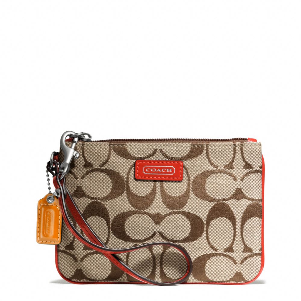 COACH F49471 Park Signature Small Wristlet SILVER/KHAKI/VERMILLION