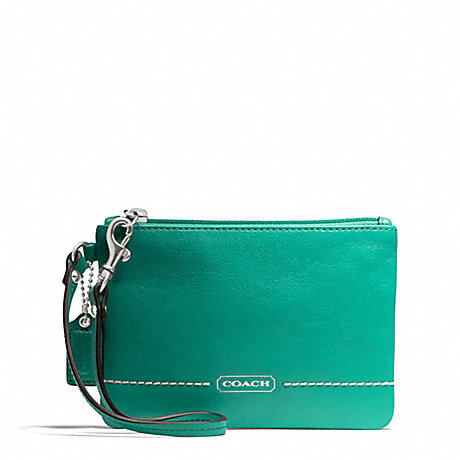 COACH f49475 PARK LEATHER SMALL WRISTLET SILVER/BRIGHT JADE