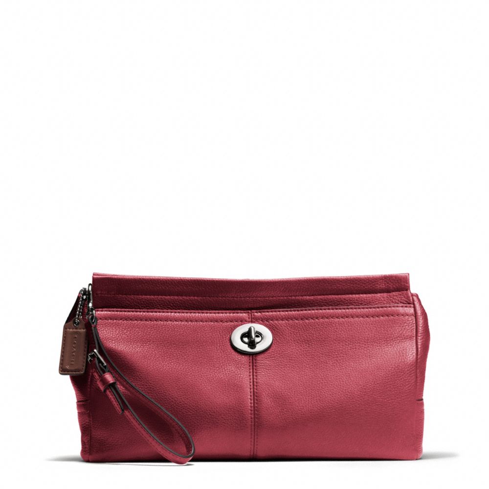 PARK LEATHER LARGE CLUTCH - f49481 - SILVER/BLACK CHERRY
